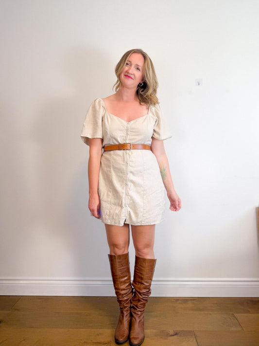 Abercrombie & Fitch Linen Mini Dress in Oatmeal (Size XL)