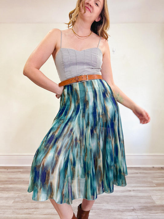 Multi-Colour Teal Flowing Midi Skirt (Size M/L)