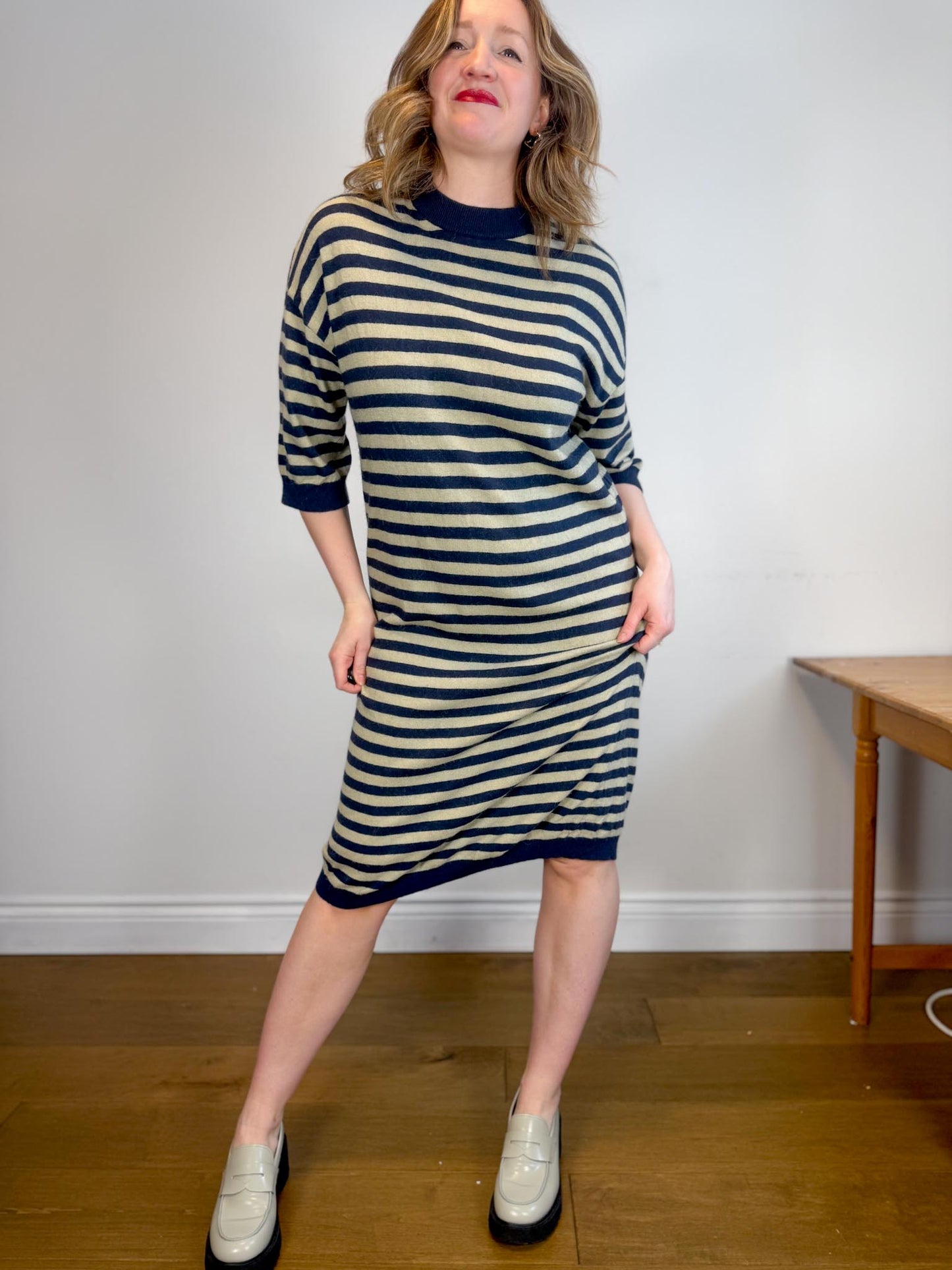 MSCH Copenhagen "Wagna 3/4 Striped Wool Dress" (Size L/XL)