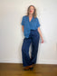 Abercrombie Satin Wide Leg Trousers in Navy (Size 31)