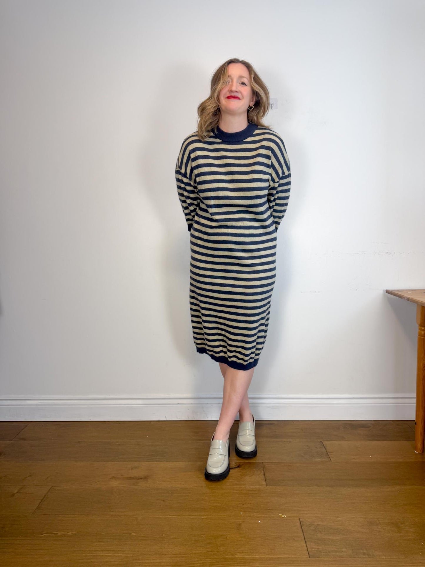 MSCH Copenhagen "Wagna 3/4 Striped Wool Dress" (Size L/XL)