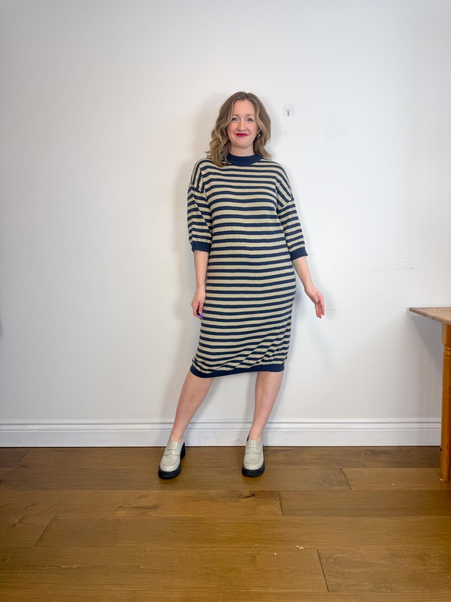MSCH Copenhagen "Wagna 3/4 Striped Wool Dress" (Size L/XL)