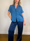 Banana Republic Satin Short Sleeve Top in Blue (Size XL)