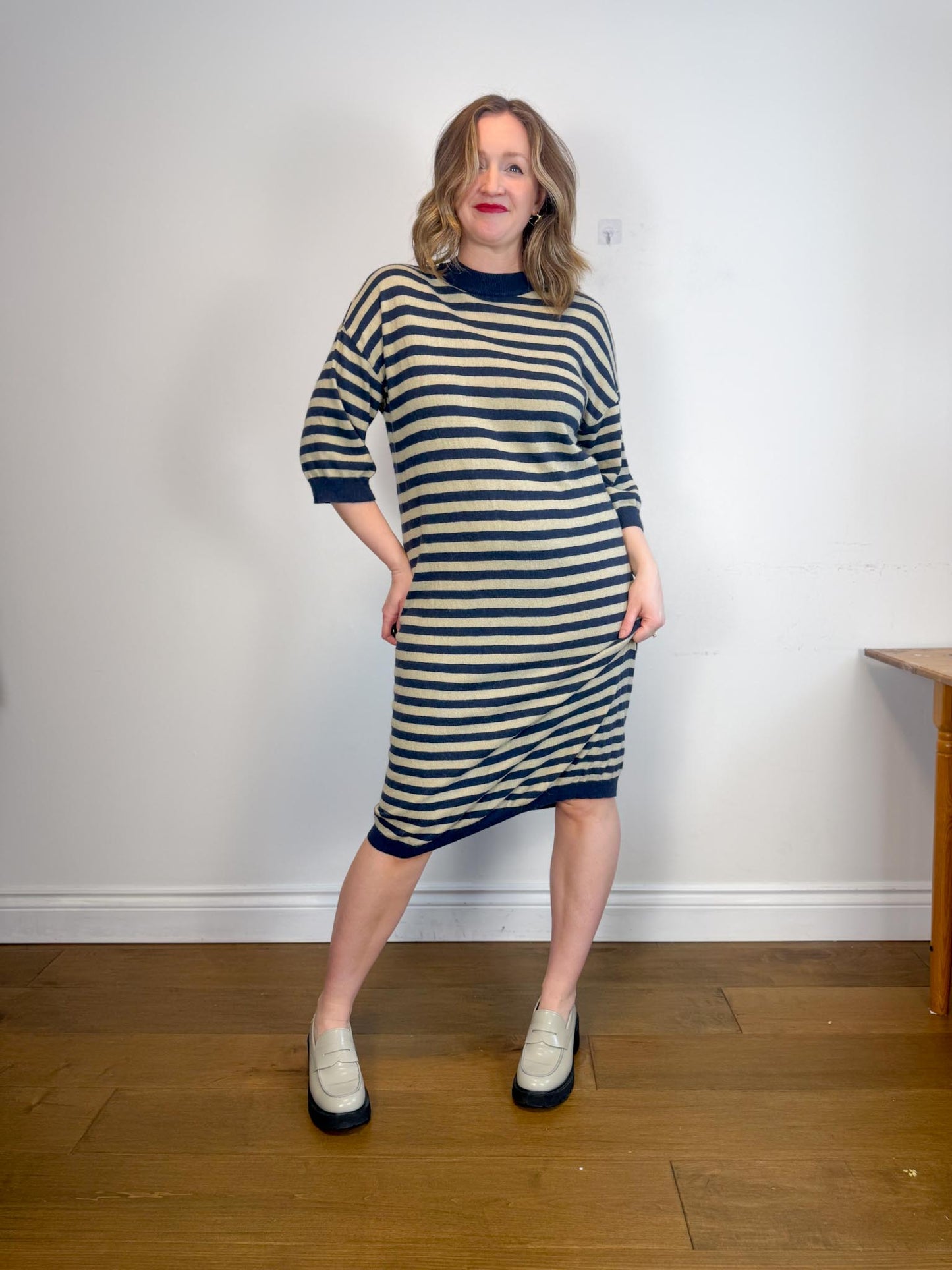 MSCH Copenhagen "Wagna 3/4 Striped Wool Dress" (Size L/XL)