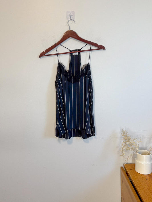 CAMI NYC "Racer Charmeuse Silk Camisole in Black/White Stripe " (Size S)