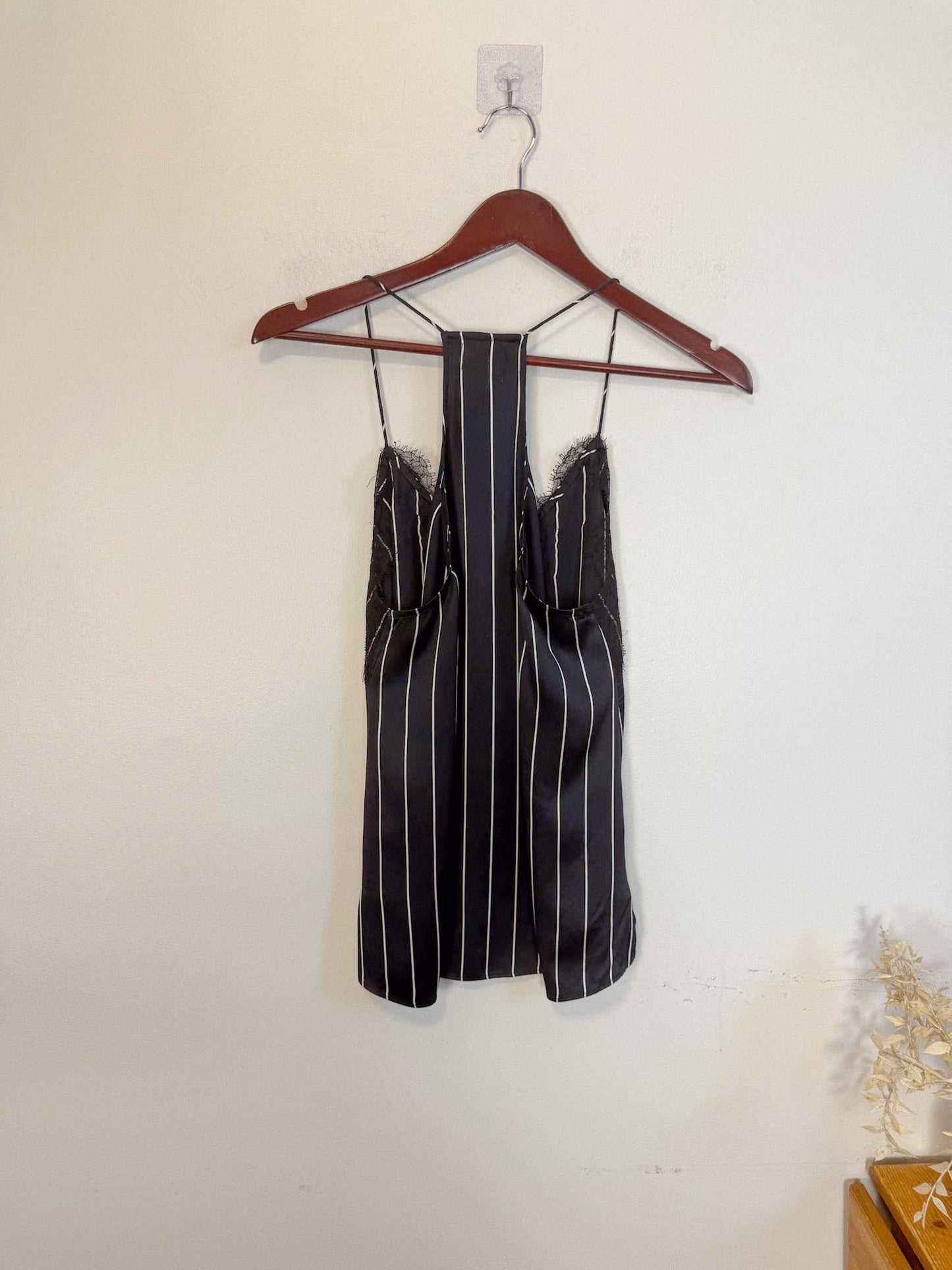 CAMI NYC "Racer Charmeuse Silk Camisole in Black/White Stripe " (Size S)