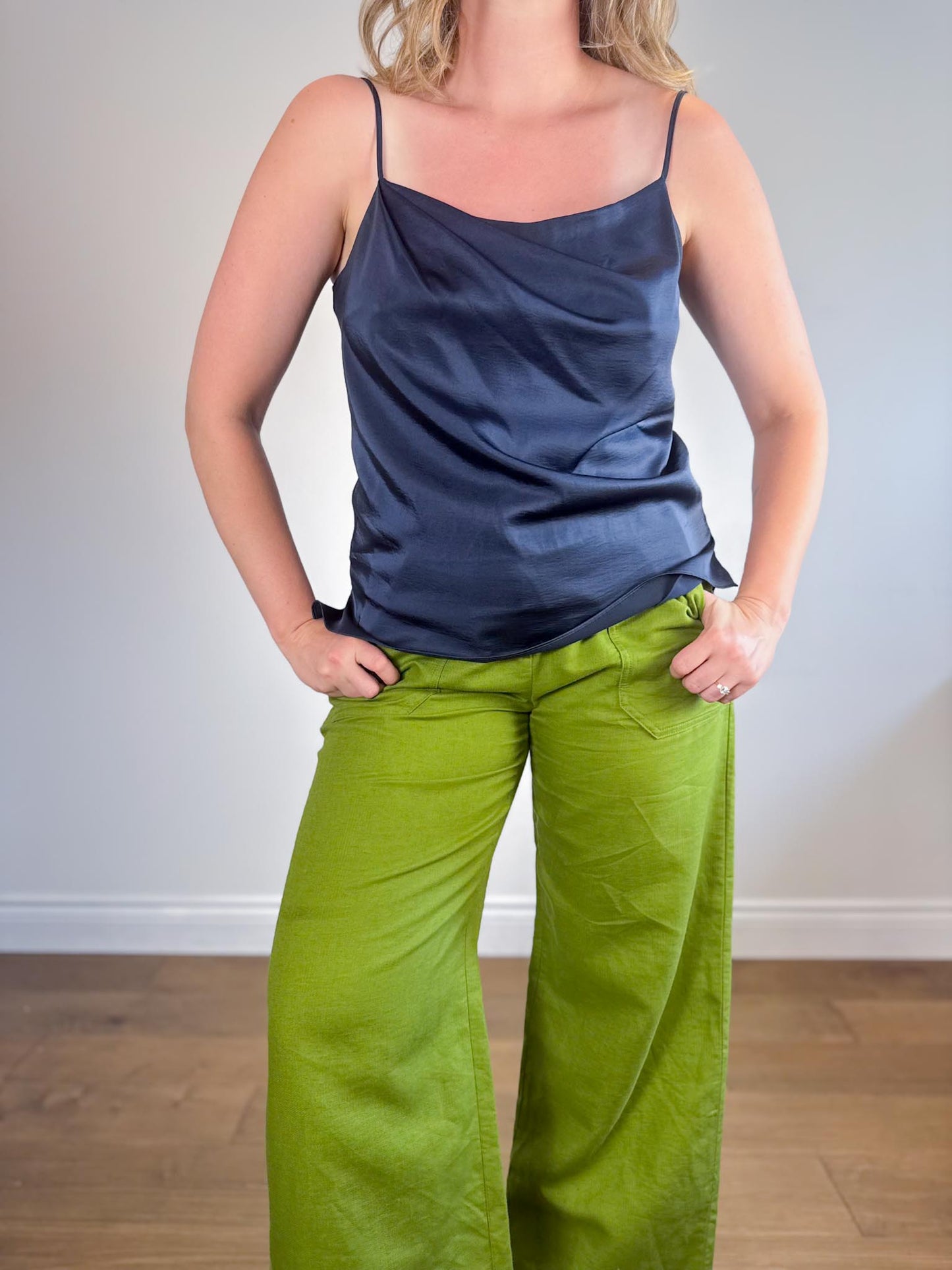 REISS Satin Camisole in Navy (Size 10)