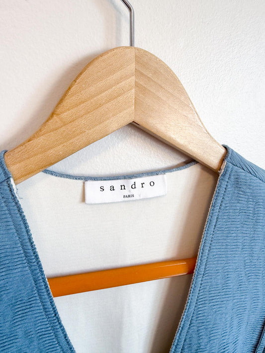 Sandro Textured Pattern Ruffled Mini Dress in Blue (Size S)