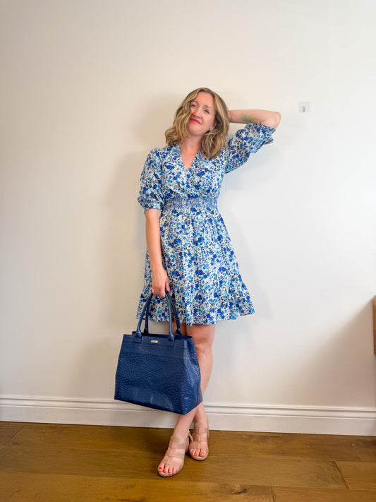 Part Two "SabrinnaPW Floral Dress in Blue/White" (Size M)