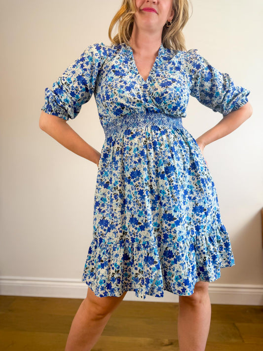 Part Two "SabrinnaPW Floral Dress in Blue/White" (Size M)