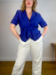 Vintage RODIER Short Sleeve Linen Blazer in Cobalt Blue (Size L)