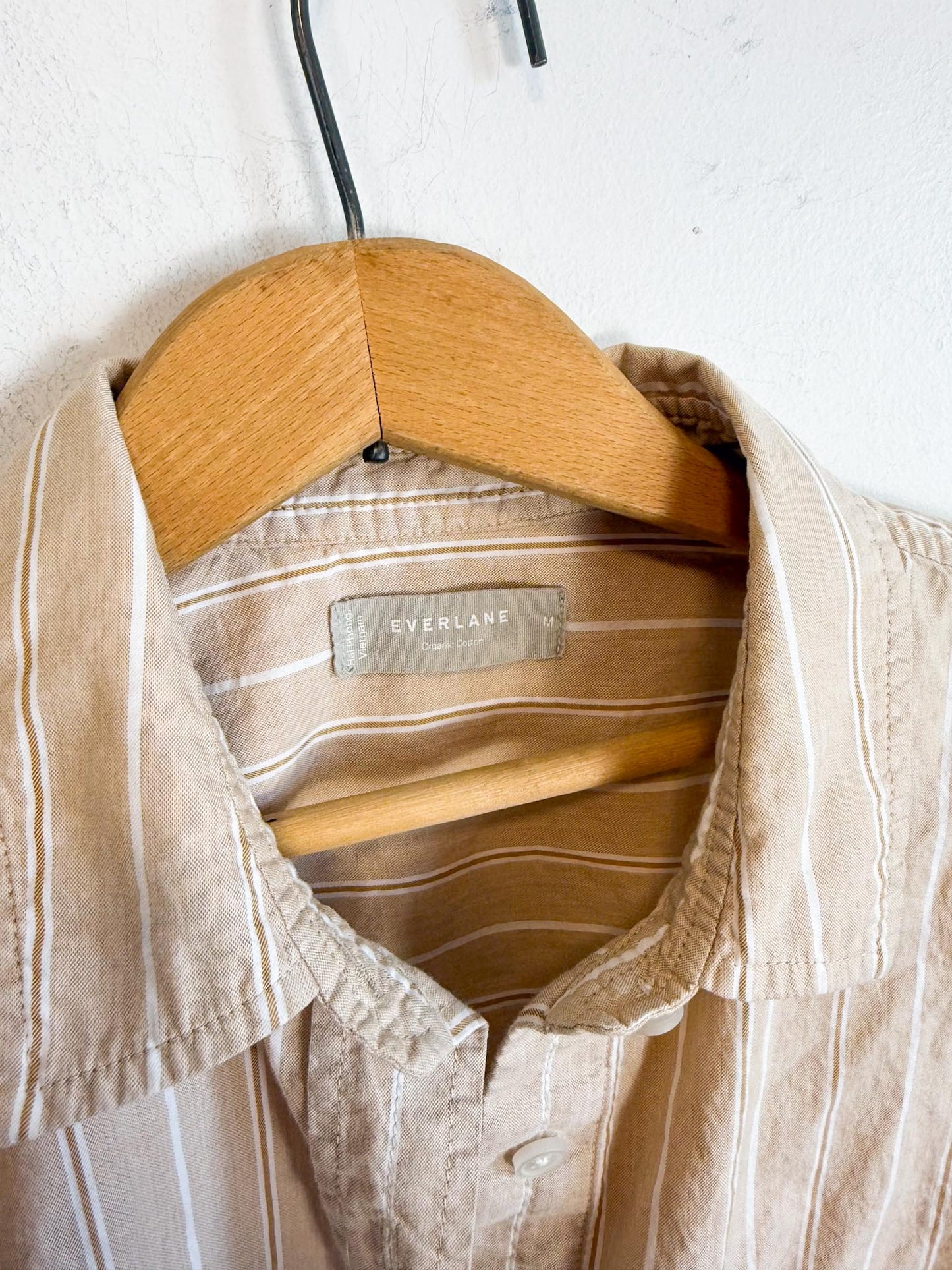 Everlane "The Way Short Shirt in Silky Cotton" in Beige/White Stripe (Size M/L)