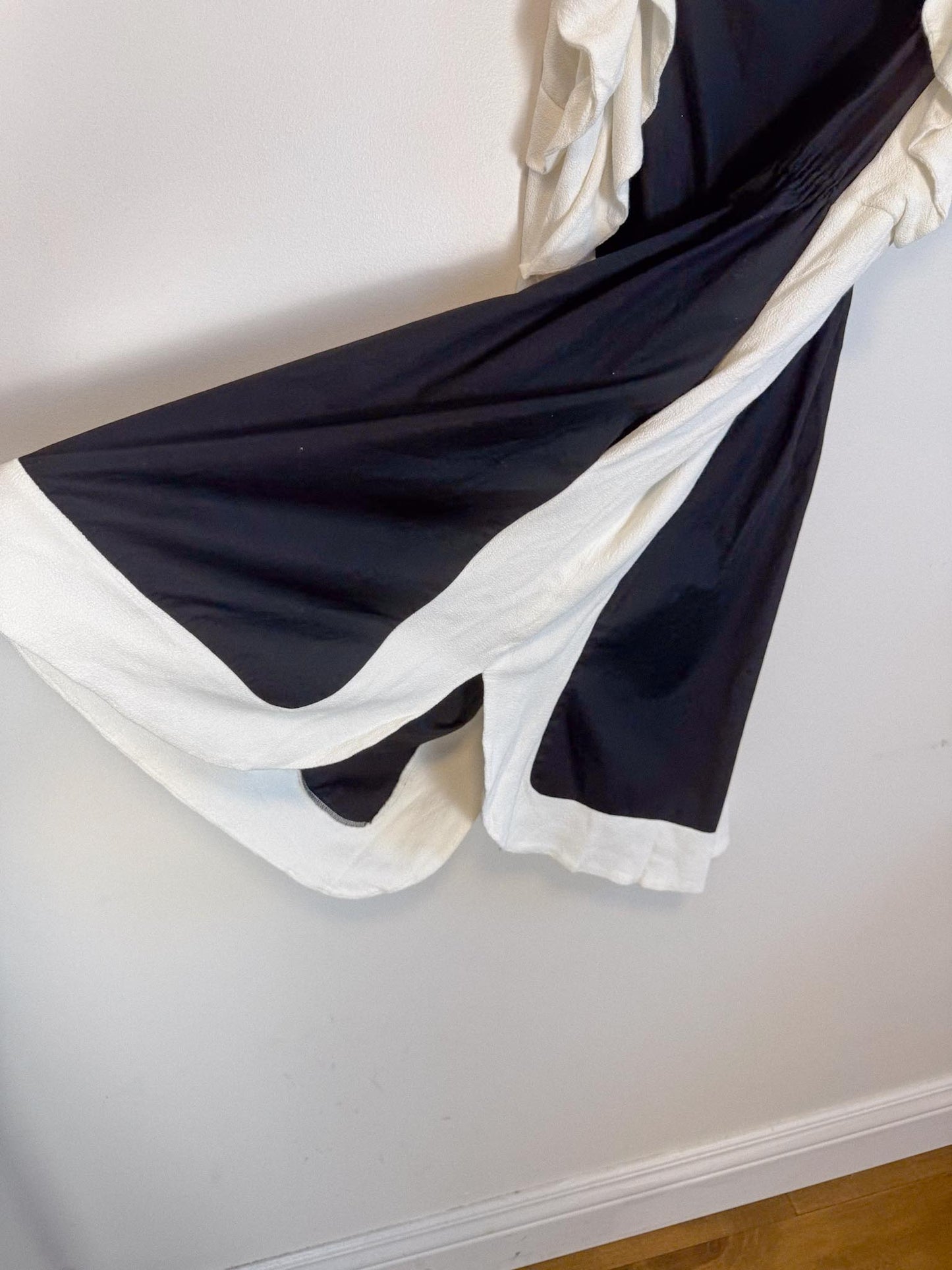 See by Chloe Designer Midi Dress in Black with White Ruffle (Size L)