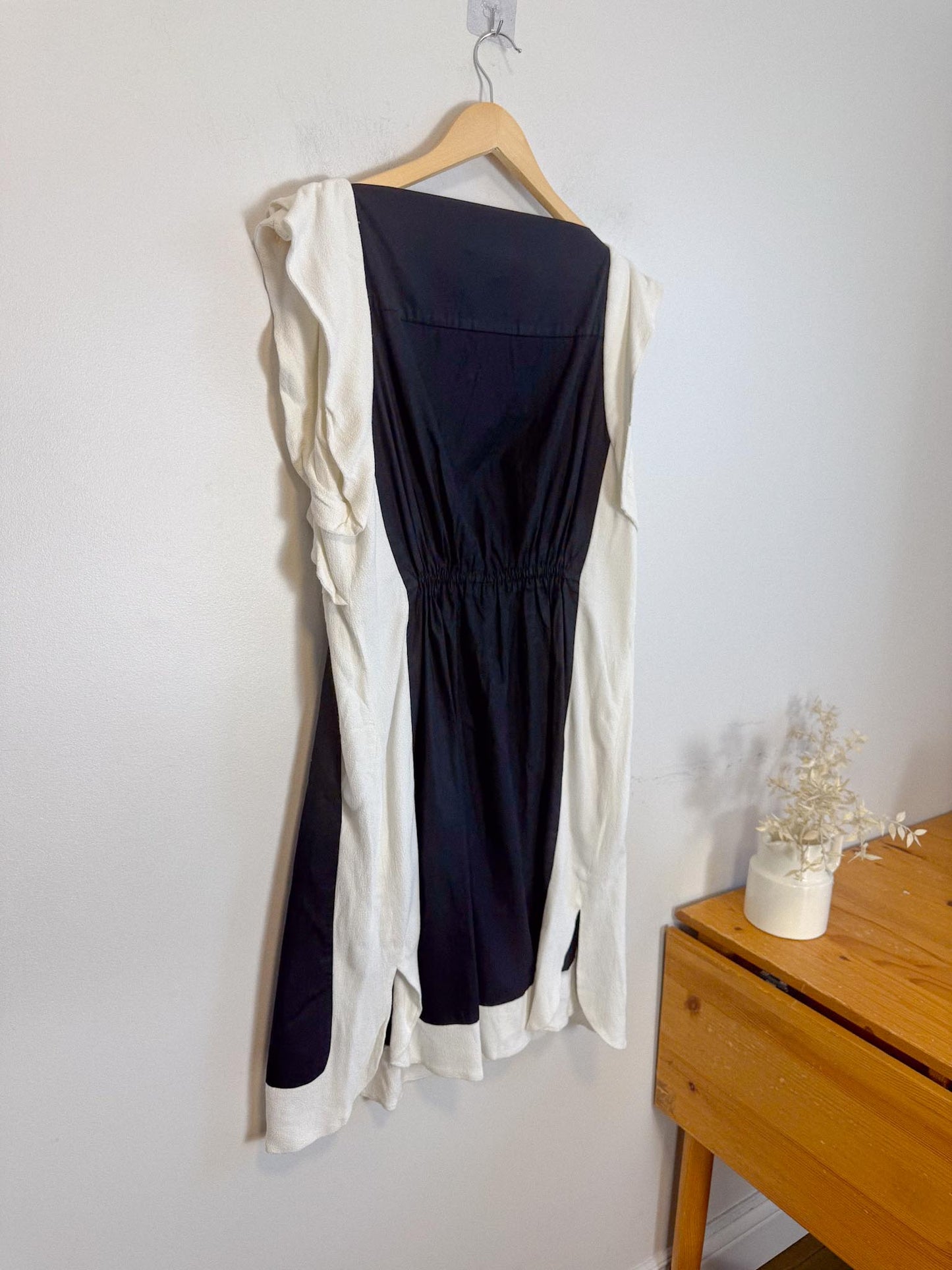 See by Chloe Designer Midi Dress in Black with White Ruffle (Size L)