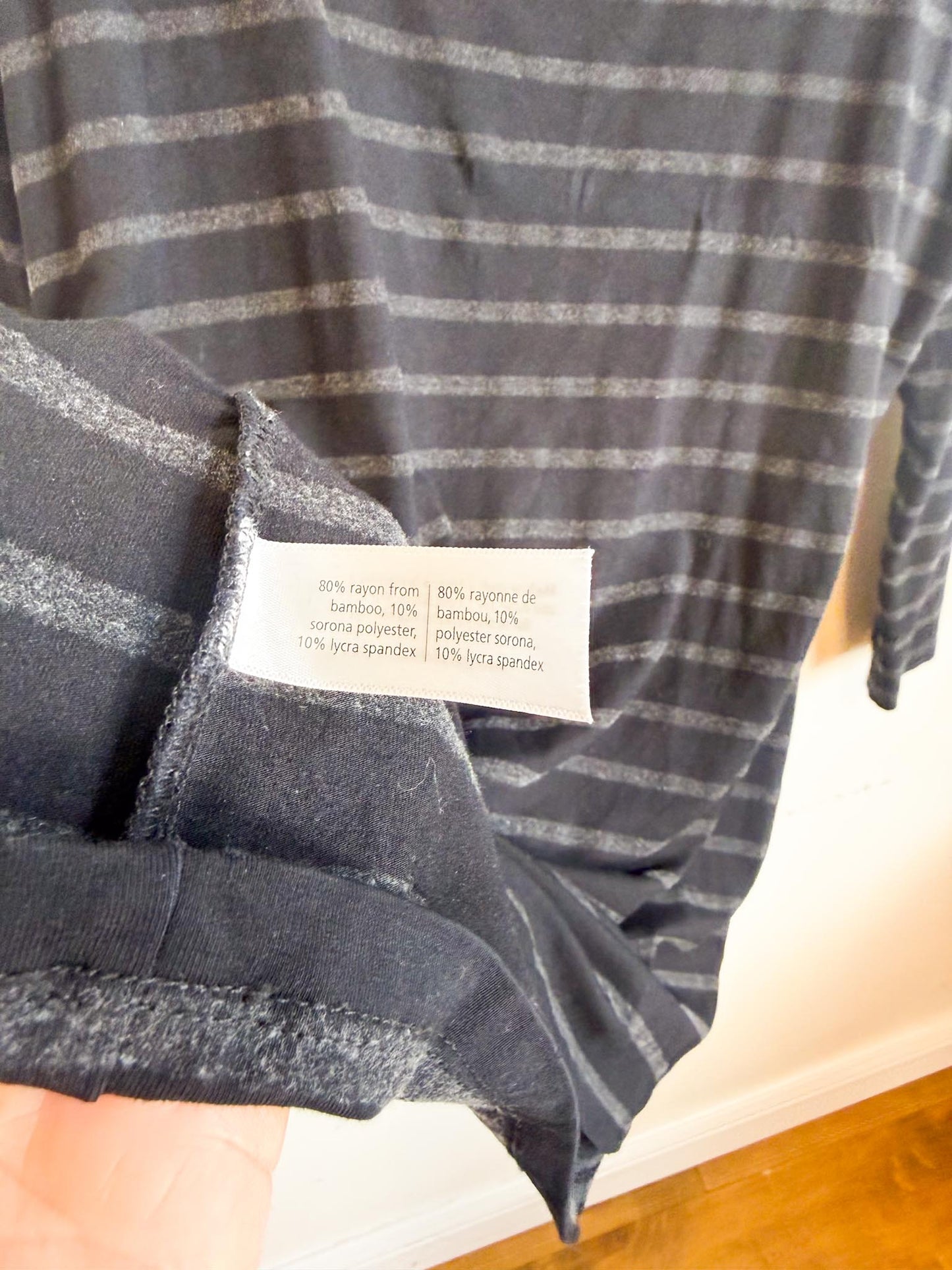 MiiK Slow Fashion Long Sleeve Top in Black Grey Stripe (Size XL)