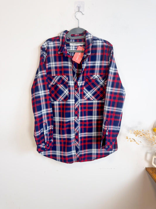 Contemporaine Simons Plaid Button Down in Navy/Red (Size XL)