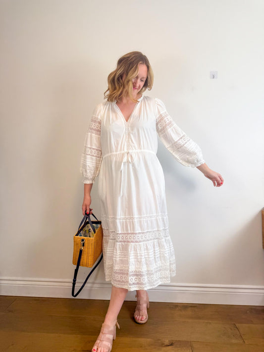 Velvet by Graham & Spencer White Eyelet Maxi Dress (Size M)