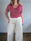 The Kooples Striped V-Neck T-Shirt in Red/White (Size L)