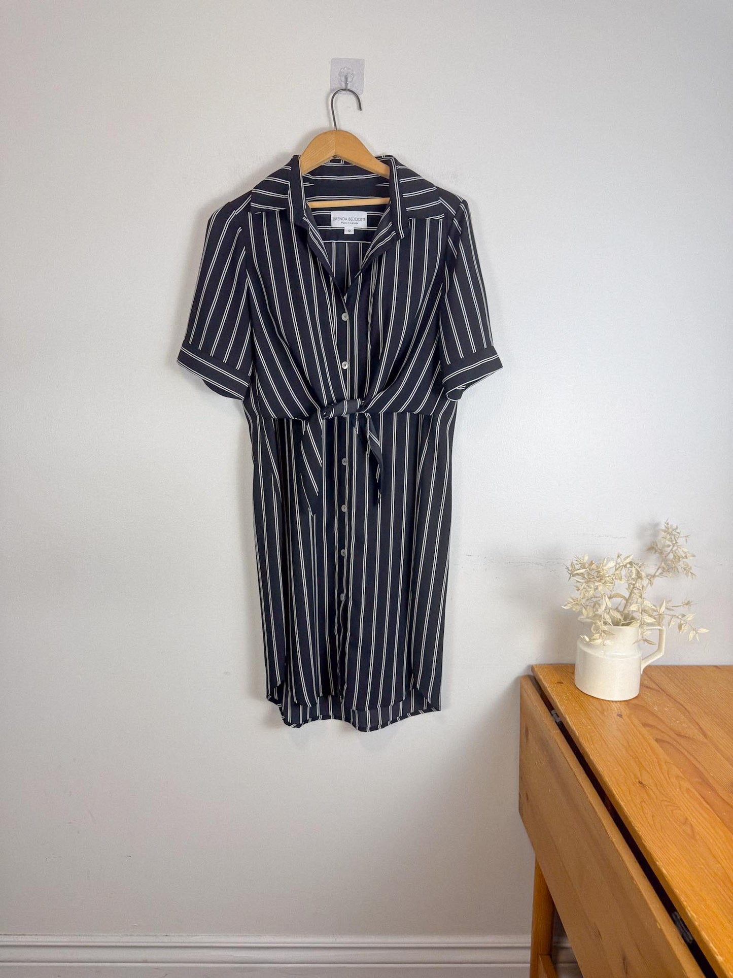 Brenda Beddomme Striped Shirt Dress in Black/White (Size 12)