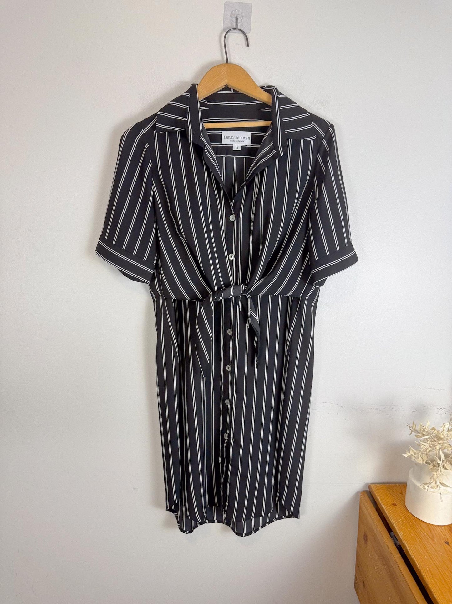 Brenda Beddomme Striped Shirt Dress in Black/White (Size 12)