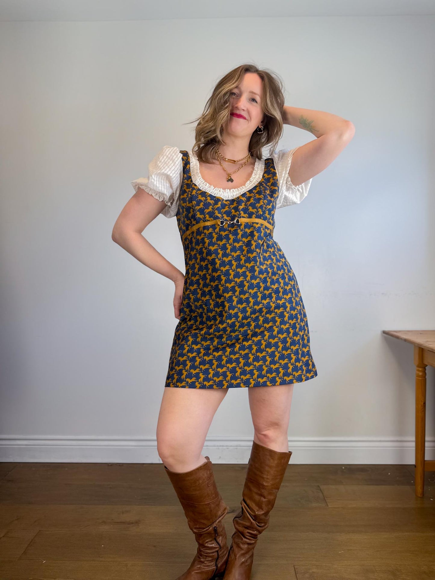 Anthropologie "Maeve Puff-Sleeve Twofer Mini Dress" (Size L)