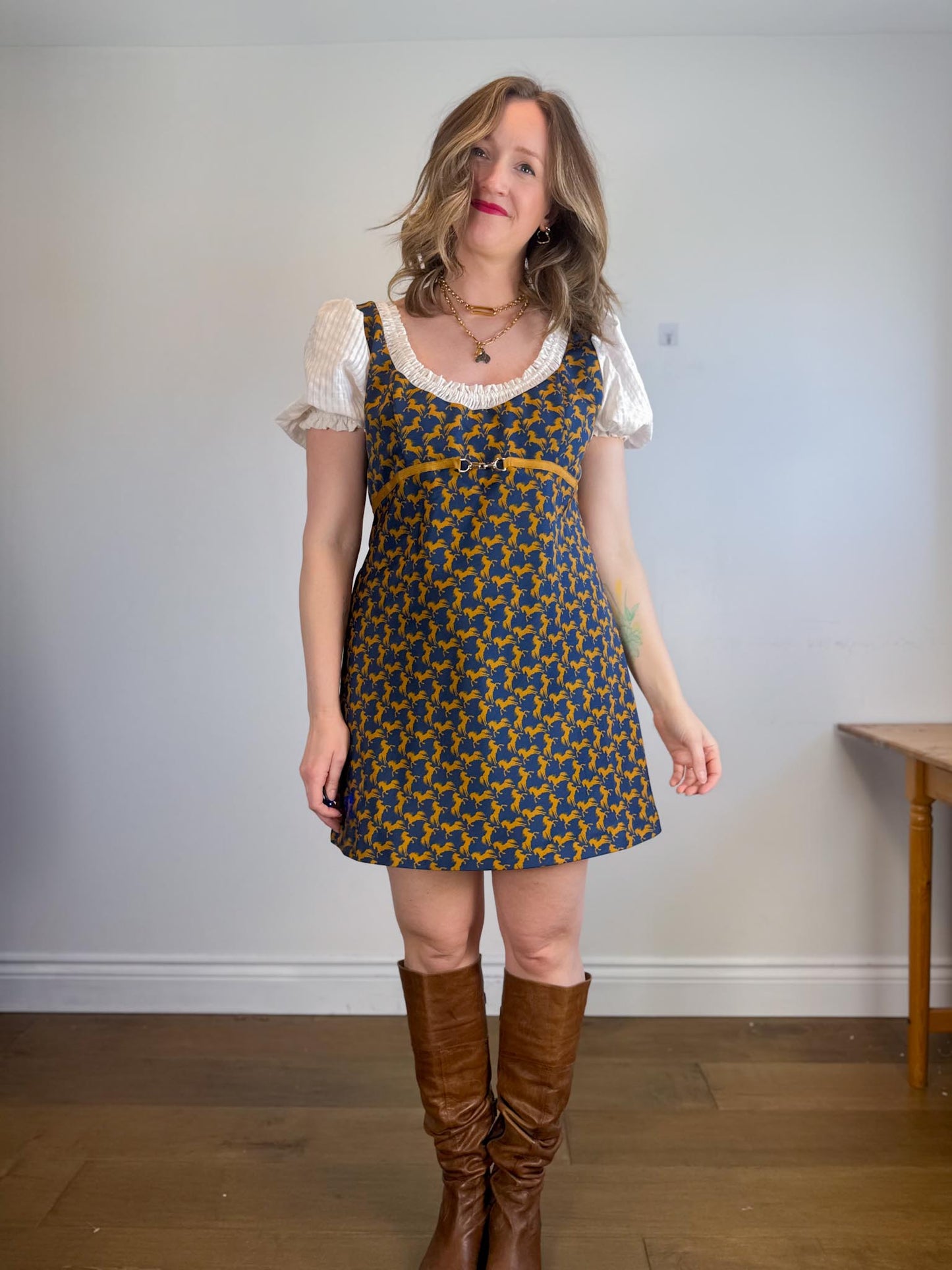Anthropologie "Maeve Puff-Sleeve Twofer Mini Dress" (Size L)