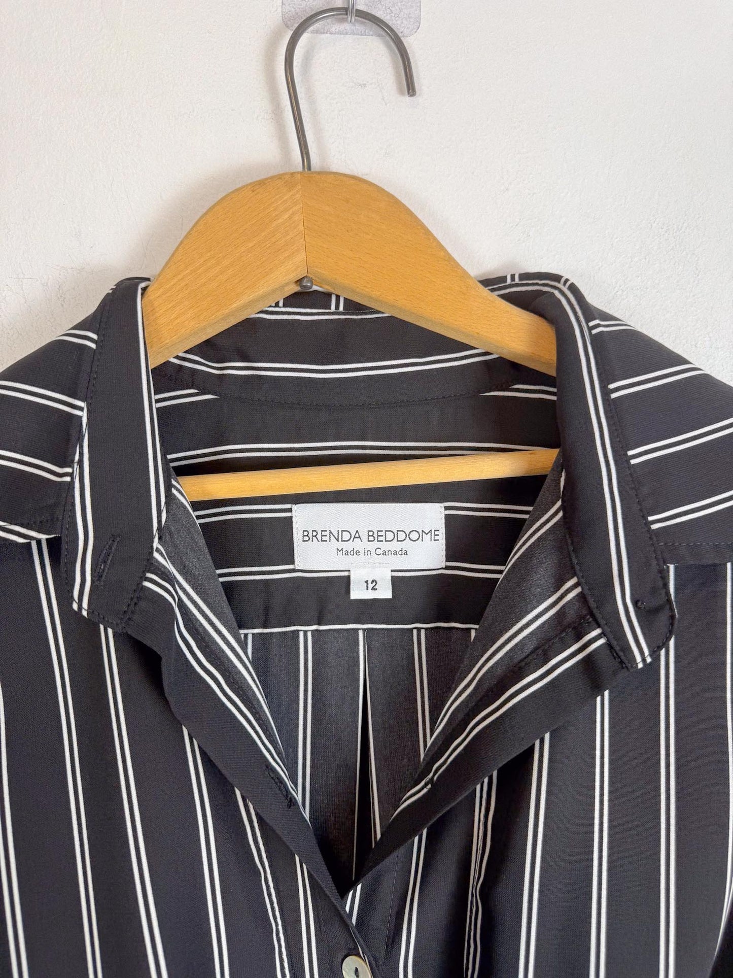 Brenda Beddomme Striped Shirt Dress in Black/White (Size 12)