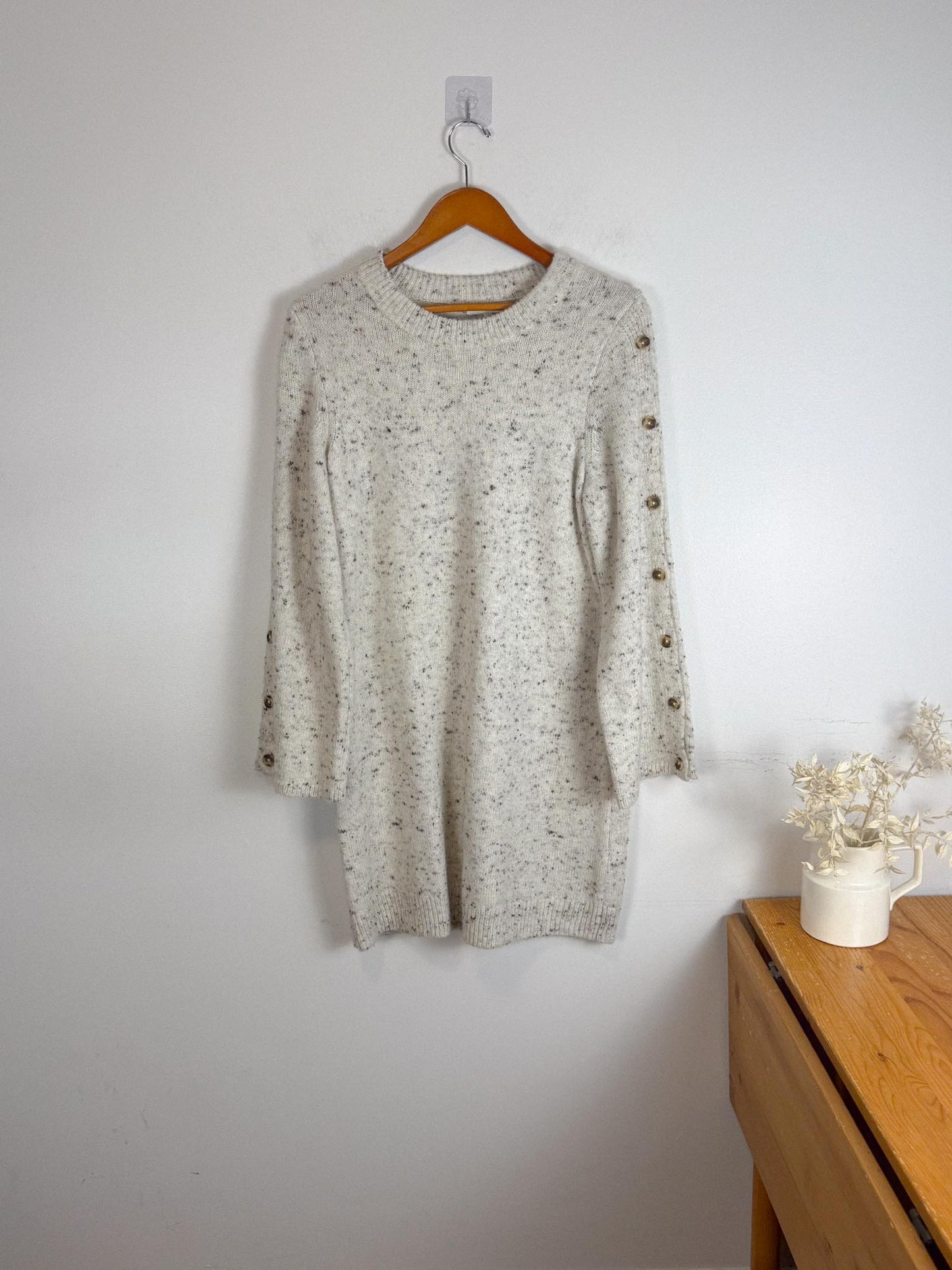 Madewell "Donegal Button-Sleeve Sweater-Dress in Heathered Grey" (Size M)