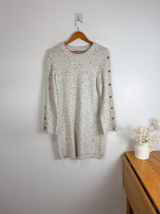 Madewell "Donegal Button-Sleeve Sweater-Dress in Heathered Grey" (Size M)