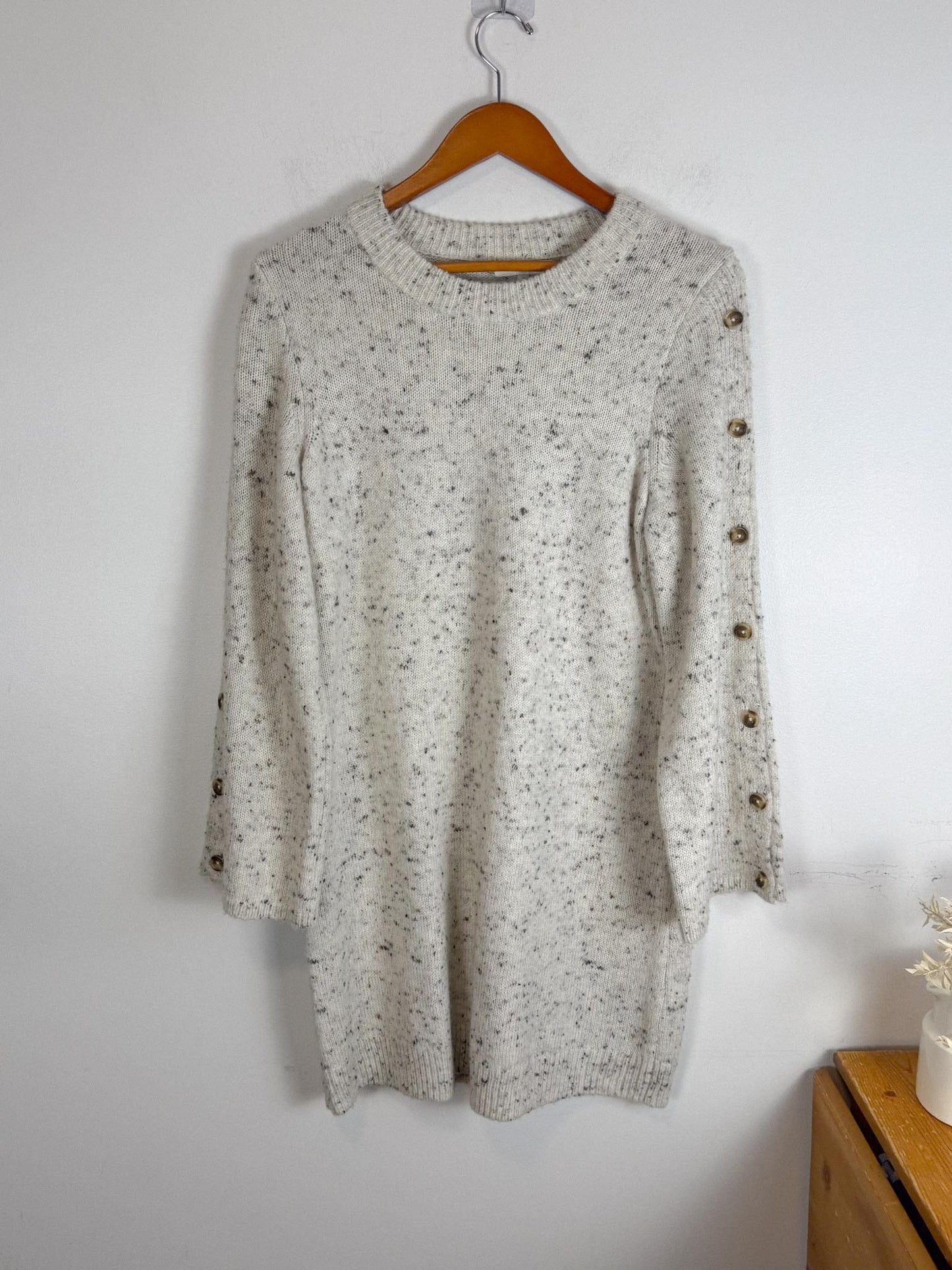 Madewell "Donegal Button-Sleeve Sweater-Dress in Heathered Grey" (Size M)