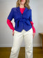 Vintage RODIER Short Sleeve Linen Blazer in Cobalt Blue (Size L)