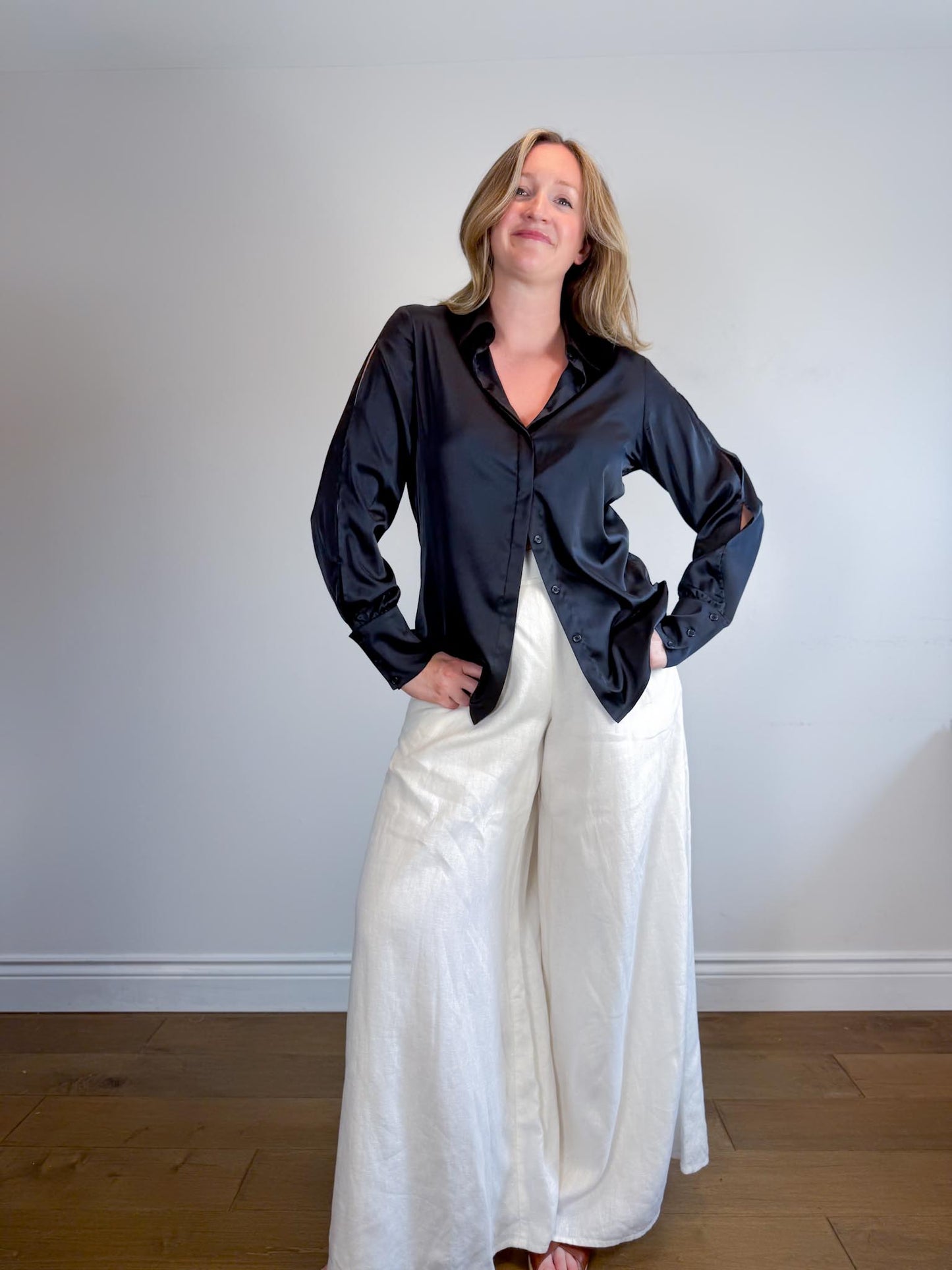 Iris Setlakwe Satin Blouse in Black (Size 10)