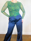 & Other Stories Sheer Top in Green Print (Size L)