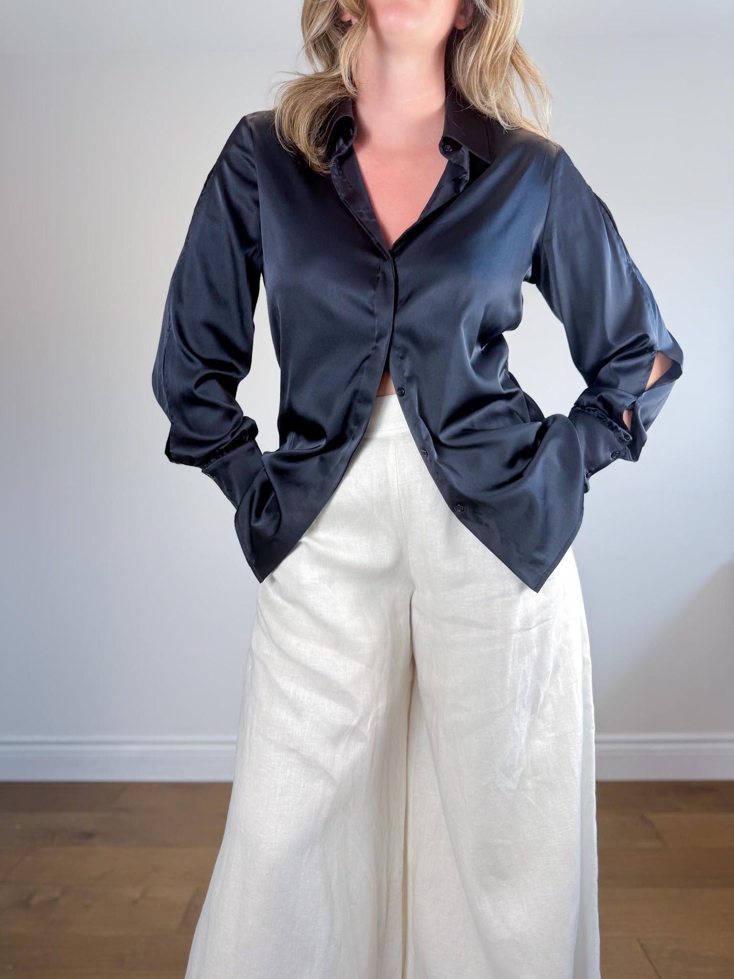 Iris Setlakwe Satin Blouse in Black (Size 10)