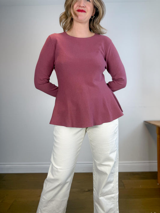 Contemporaine Simons Long Sleeve Peplum Top in Dusty Rose NWT (Size XL)