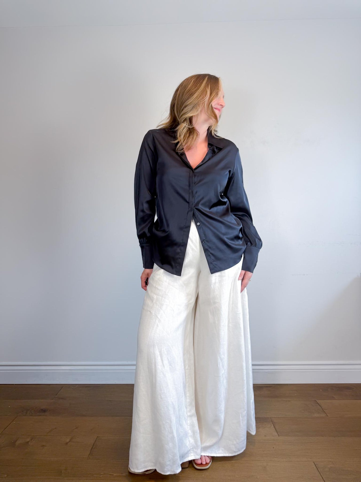 Iris Setlakwe Satin Blouse in Black (Size 10)