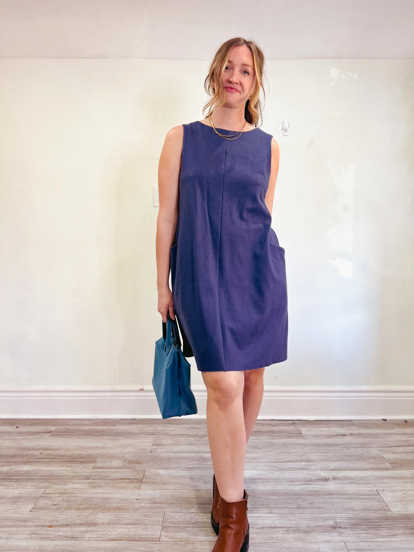 COS Wool Blend Shift Dress with Pockets in Slate Blue (Size L)