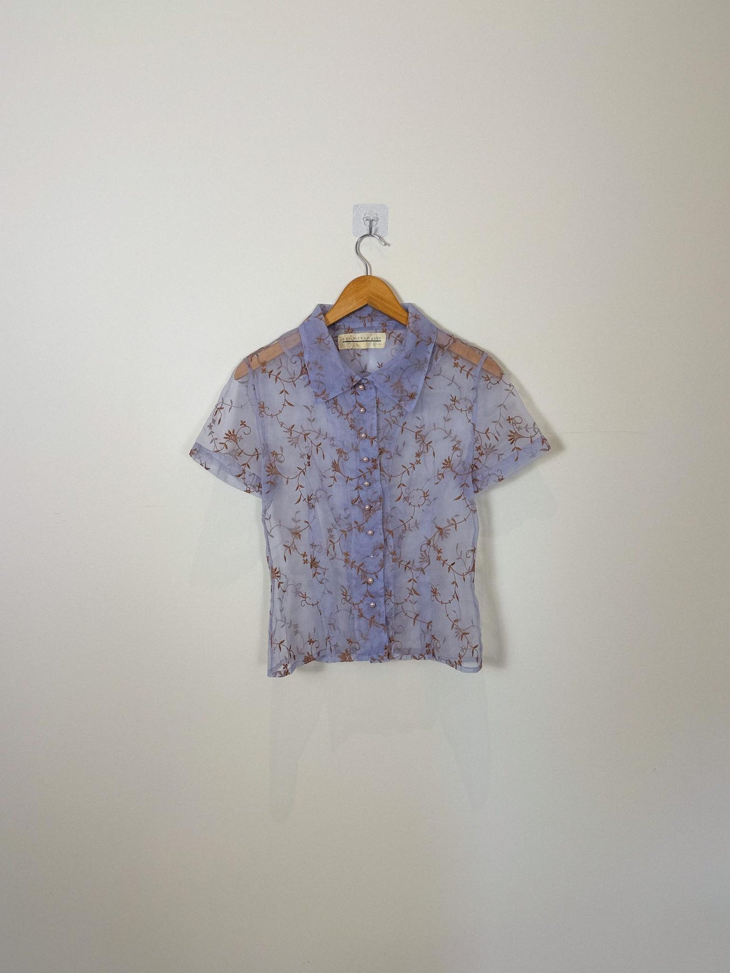 Vintage Annie Thompson Sheer Floral Blouse in Blue (Size S)