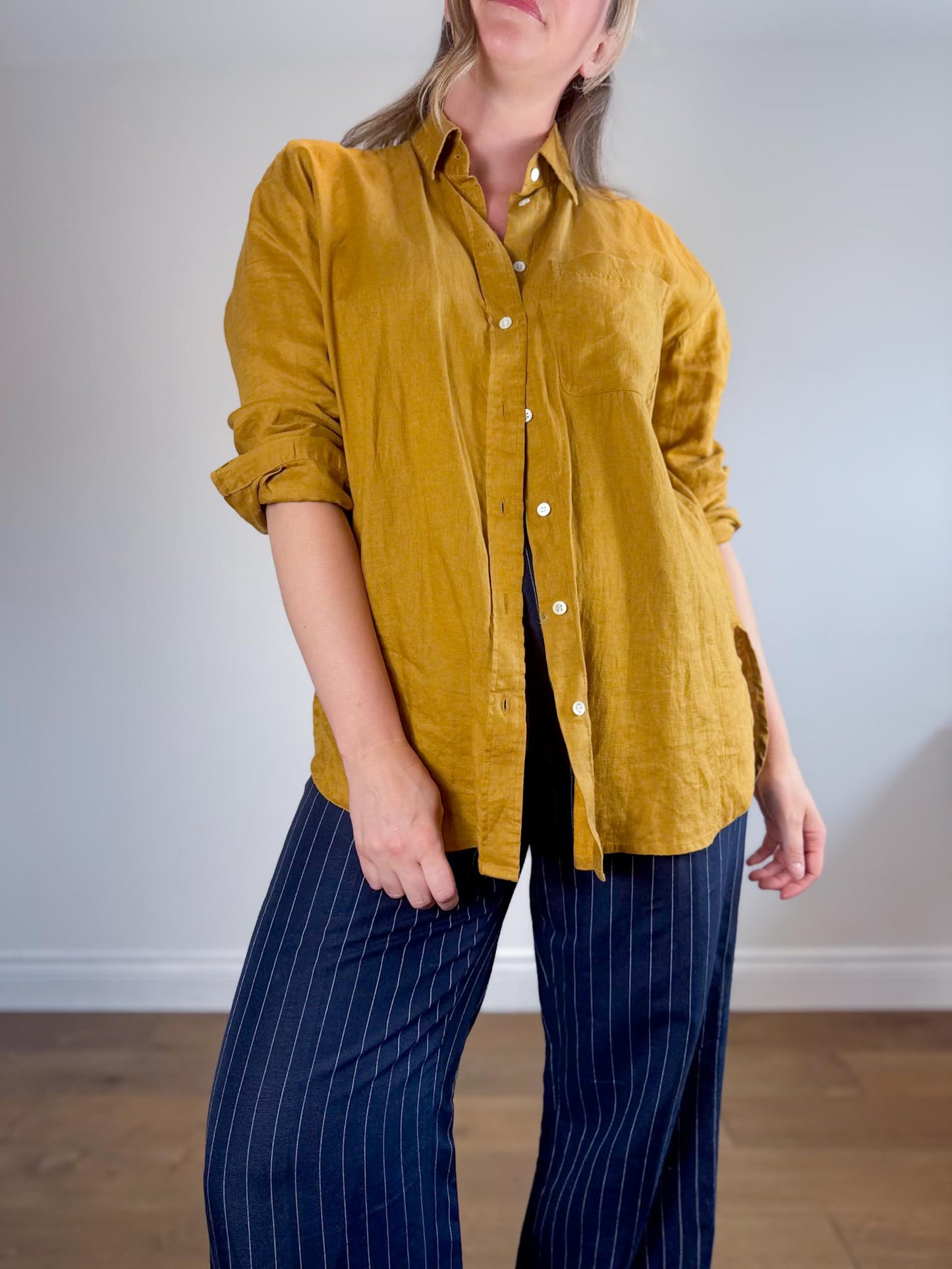 Banana Republic Linen Blouse in Mustard (Size M)