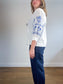 Weekend Max Mara"Embroidered Wrap Blouse in White/Blue" (Size L)