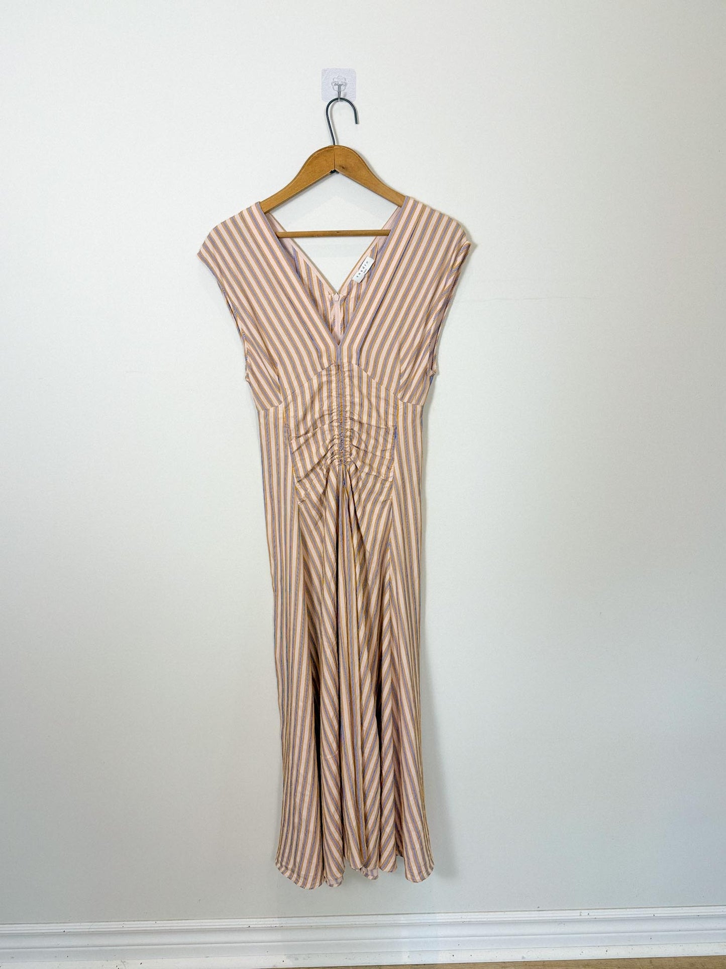 Sandro Striped Midi Dress in Pale Pink , Blue & Mustard (Size S)