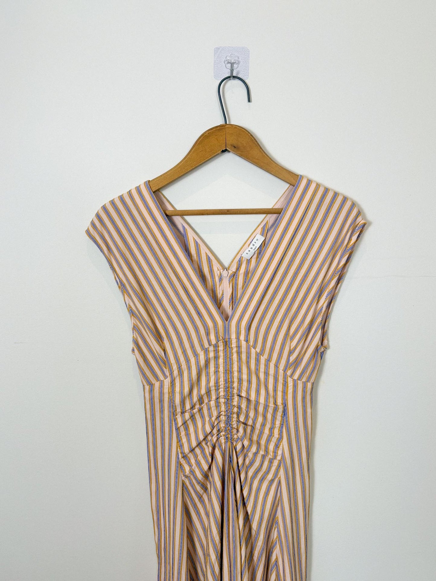 Sandro Striped Midi Dress in Pale Pink , Blue & Mustard (Size S)