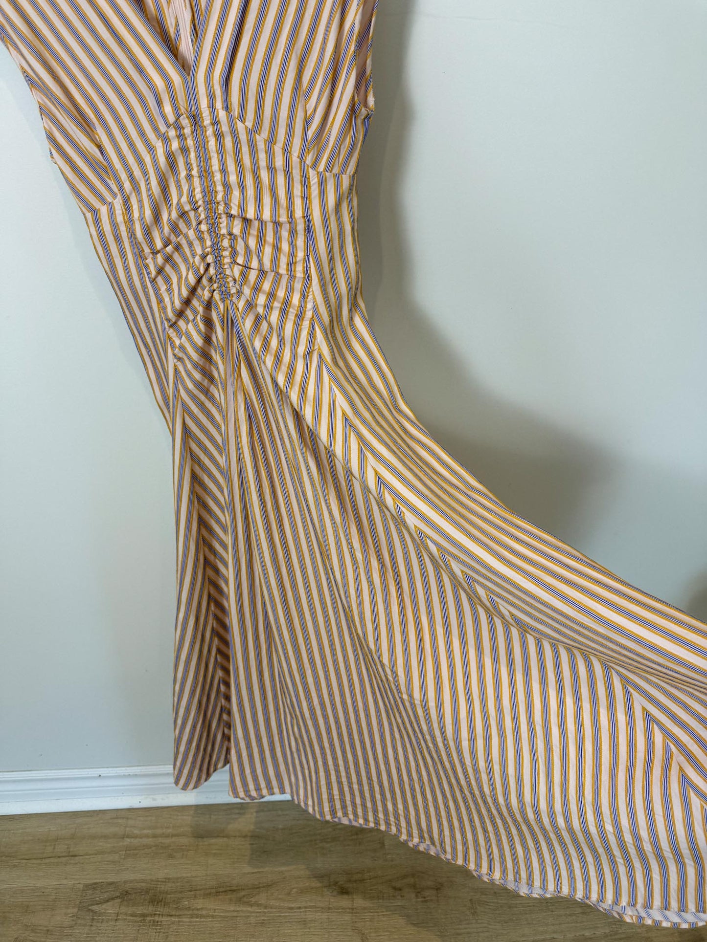 Sandro Striped Midi Dress in Pale Pink , Blue & Mustard (Size S)