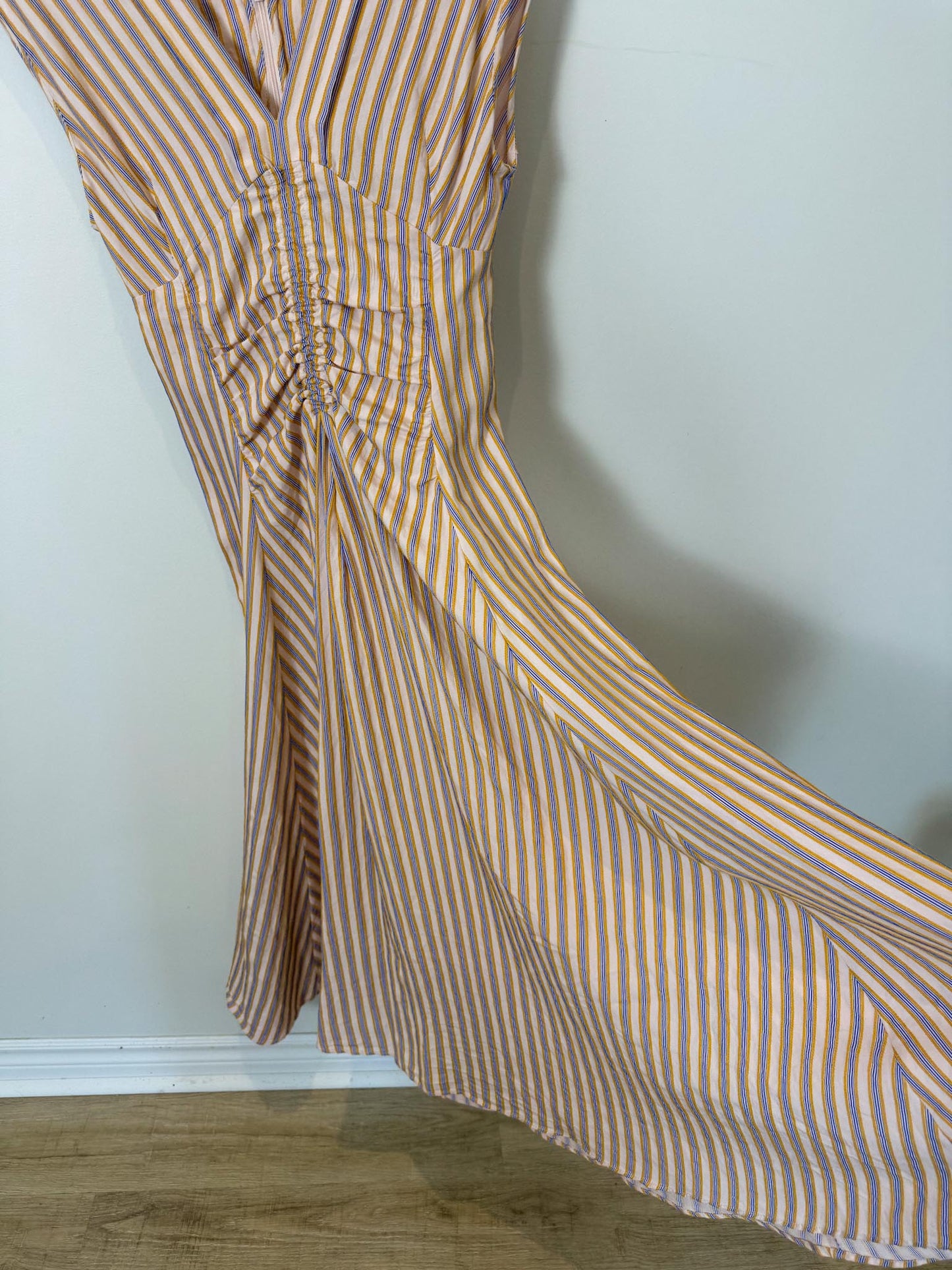 Sandro Striped Midi Dress in Pale Pink , Blue & Mustard (Size S)