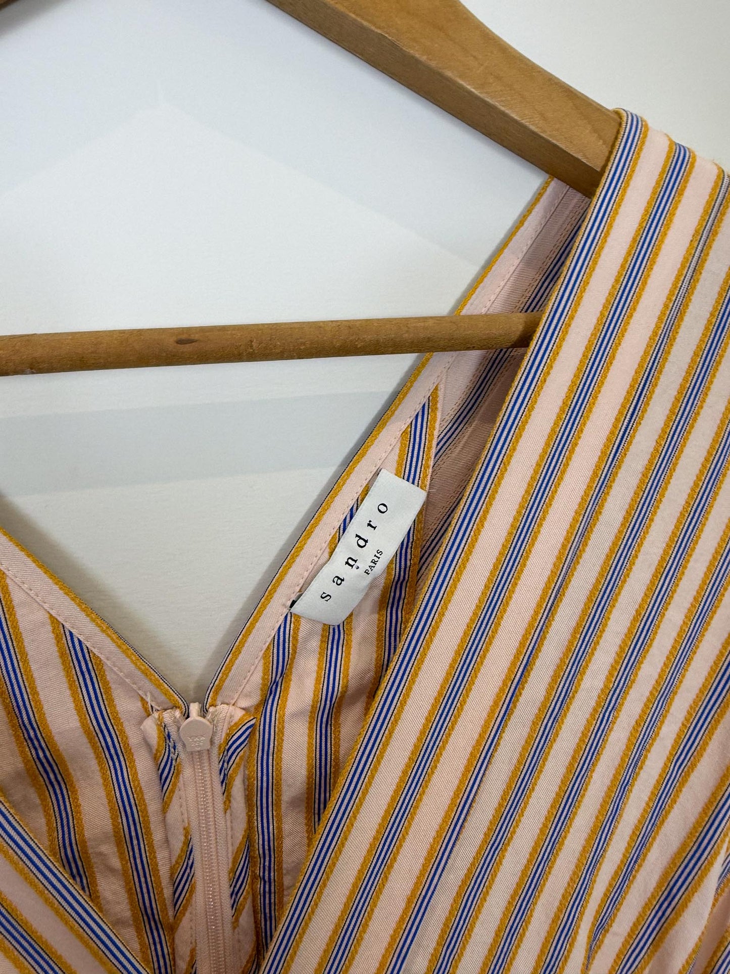 Sandro Striped Midi Dress in Pale Pink , Blue & Mustard (Size S)