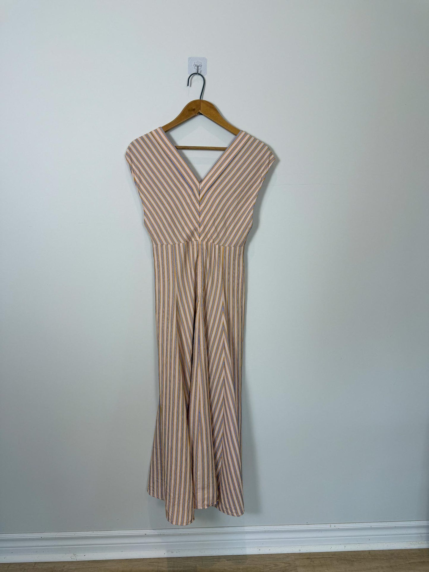 Sandro Striped Midi Dress in Pale Pink , Blue & Mustard (Size S)