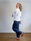 Weekend Max Mara"Embroidered Wrap Blouse in White/Blue" (Size L)