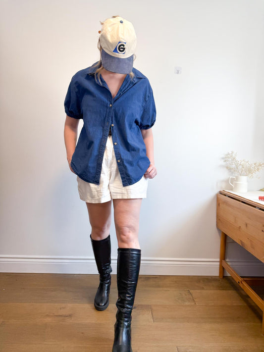 Denim Forum "The Jane Shirt" in Blue with Contrast Stitching (Size M)