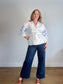 Weekend Max Mara"Embroidered Wrap Blouse in White/Blue" (Size L)