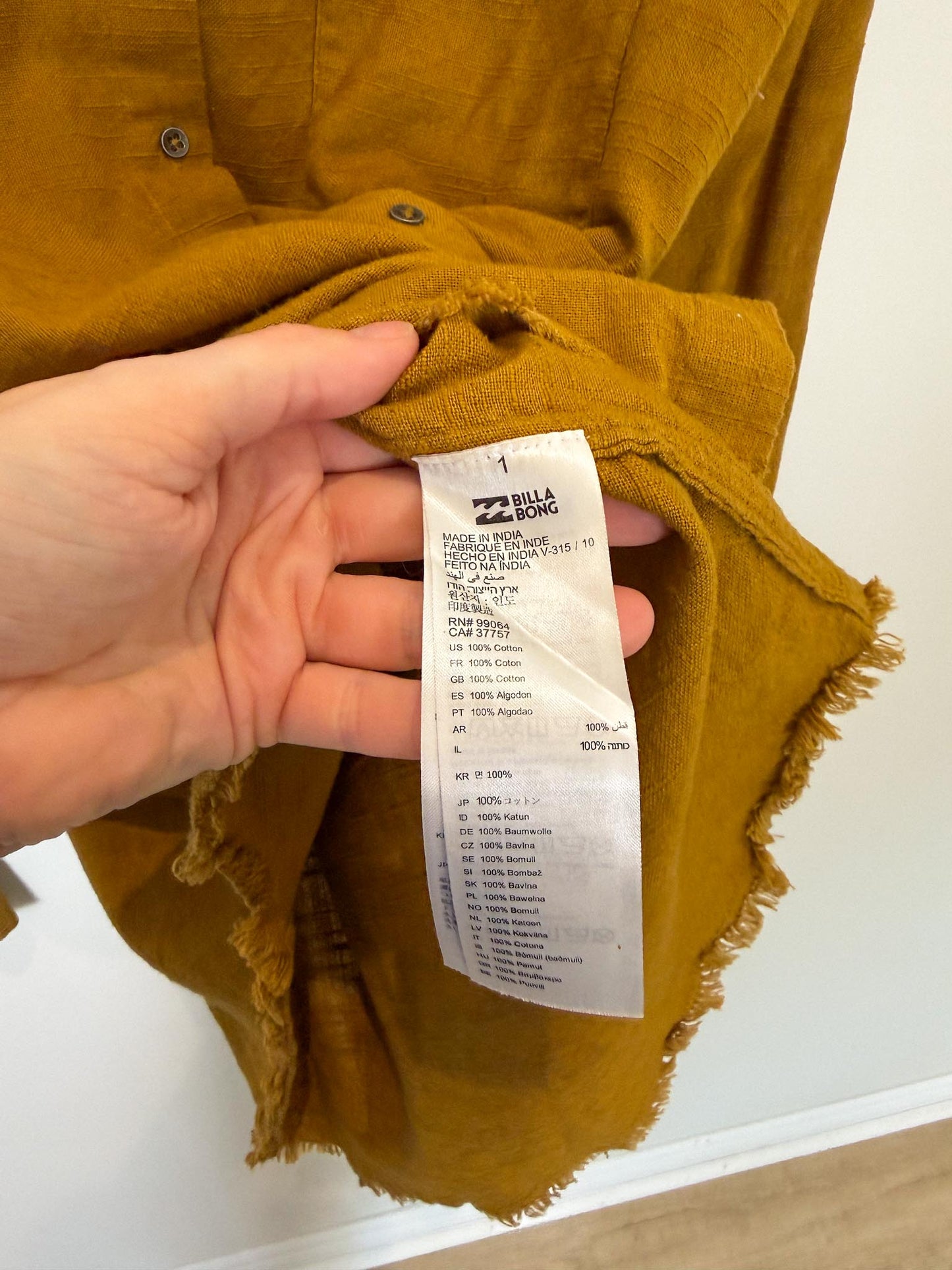 Billabong Cotton Blouse in Mustard (Size S/M)